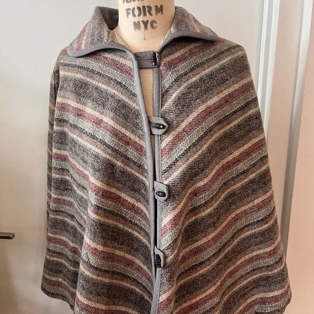Vintage 70's NPC Chevron Striped Wool Blend Cape